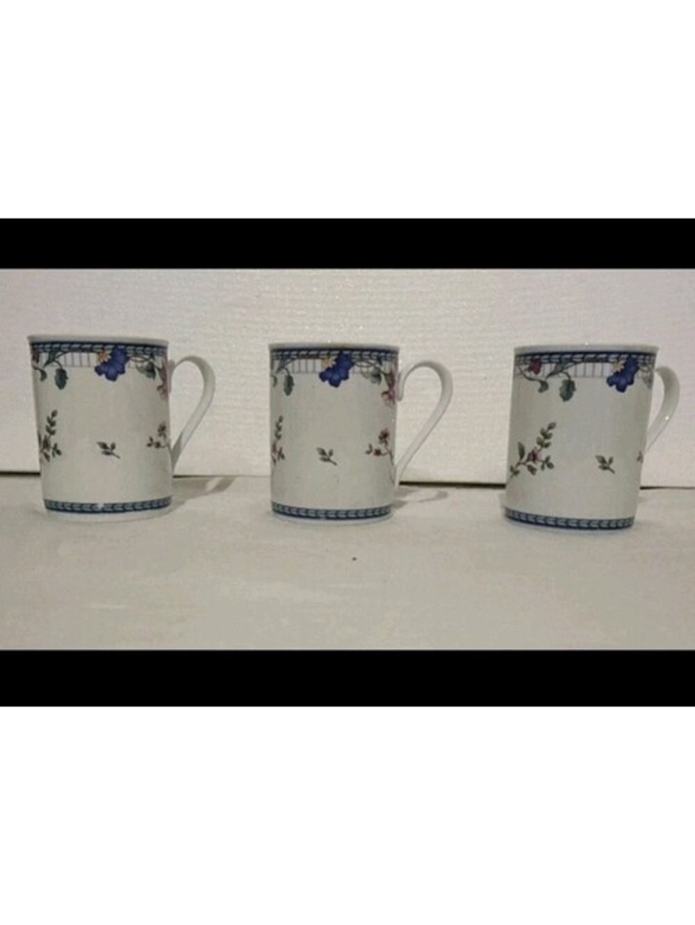 Oneida Blue Lattice Mugs Set Of 3 Floral Cottagecore Vintage Shabby Chic 1215336